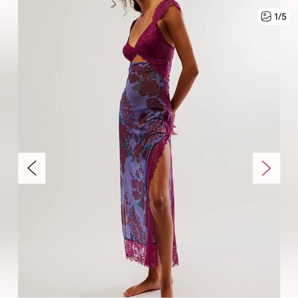 Free People Purple and Red Floral Maxi Skirt